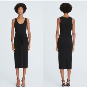 Halston Aylin Jersey Tie Front Dress Black Sleeveless Midi 2017336 Size 2 NEW